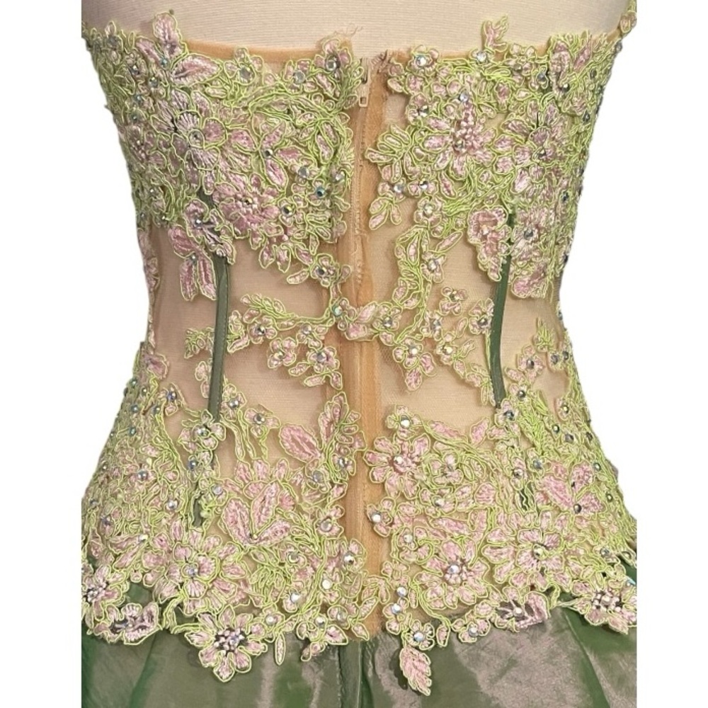 Jovani Green Iridescent‎ Strapless Ball Gown Corset Lace Pageant Dress Size 4 - Picture 10 of 16